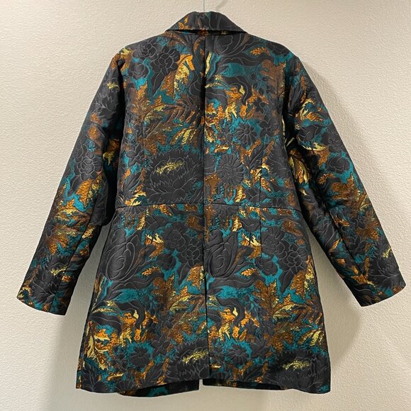CHICO'S (NEW) Tapestry/Brocade Floral Long Line Blazer, Blk/Turq/Rust - 4/20-22 - Picture 2 of 10